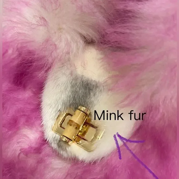 2 Tone Real Lamb Fur Handmade Top Handle, Fold Over Flap Handbag, Crossbody bag - Picture 13 of 16